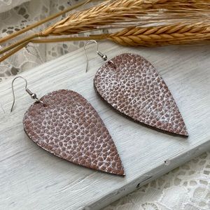 New Brown and Silver Leather Dangle Earrings